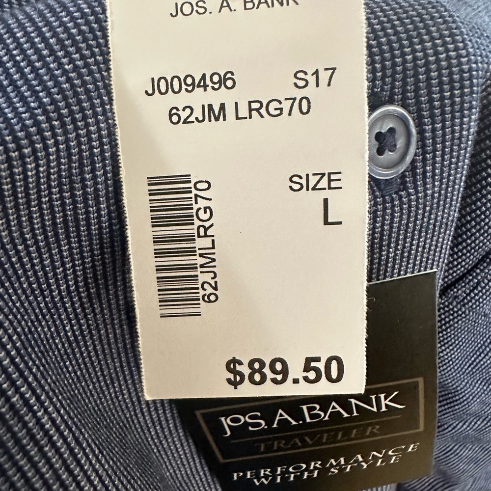 Jos A Bank Travelers Collection Blue Checkered Men’s Polo Size Large NWT - Picture 9 of 9